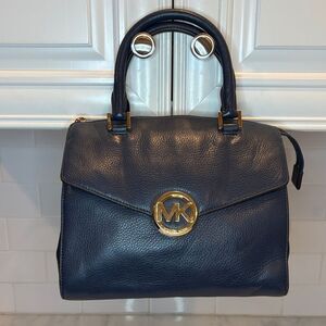 Michael Kors Navy Hudson Medallion Flap Satchel